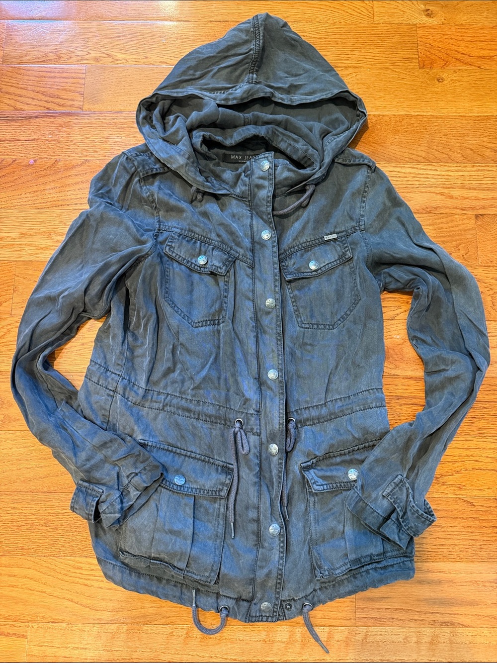 Max Jeans Women's Hooded Utility Jacket - Washed Gray-Blue